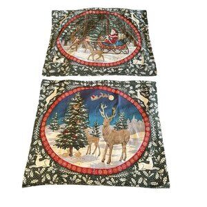 2 Vintage Santa Reindeer Christmas Pillowcase Domestications 100% Cotton Flannel